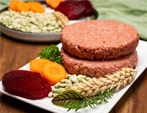 Burger-Patties aus alternativen Proteinen auf einem Teller