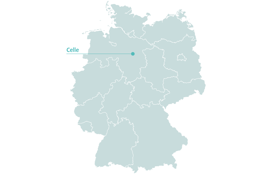 Deutschlandkarte mit Celle: Standort der Ausbildung Technische/r Produktdesigner/in